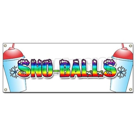 SNO-BALLS BANNER SIGN Snowcones Water Ice Italian Shaved Ice Cold Fruit